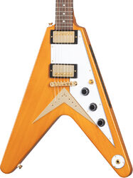 E-gitarre aus metall Epiphone Original 1958 Flying V Korina White Pickguard - Aged natural