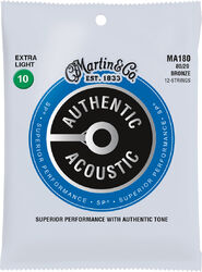 Westerngitarre saiten Martin MA180 Acoustic Guitar 12-String Set Authentic SP 80/20 Bronze 10-47 - 12-saiten-set